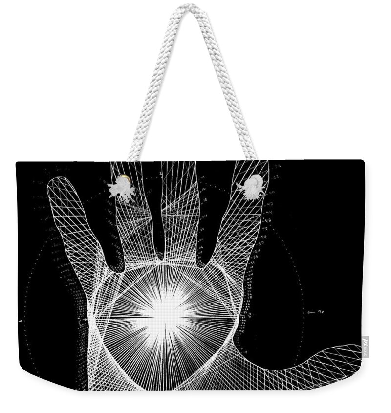 Hand Weekender Tote Bag featuring the drawing Quantum Hand through my eyes by Jason Padgett