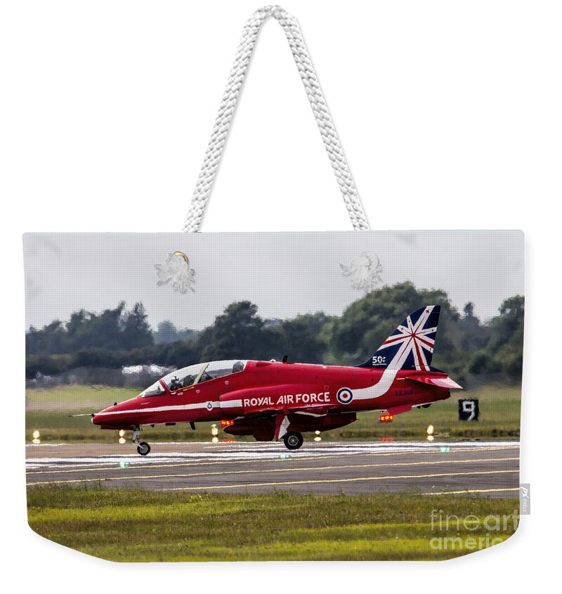 Red Arrows Weekender Tote Bag featuring the photograph Red Arrow by Airpower Art