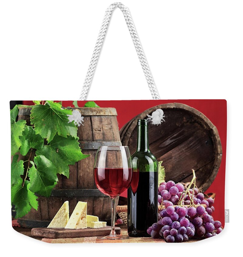 Cheese Weekender Tote Bag featuring the photograph Red Wine Composition #2 by Valentinrussanov