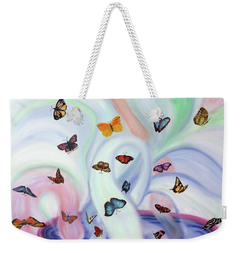 Prophetic Art Weekender Tote Bag featuring the painting Releasing Butterflies by Jeanette Sthamann