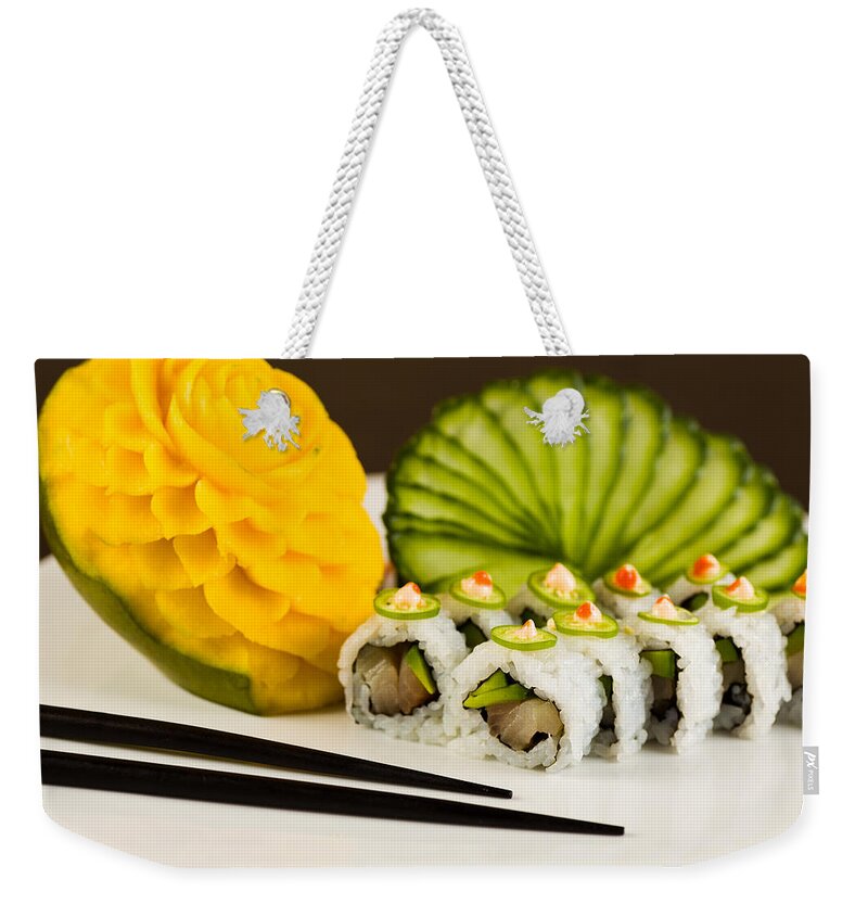 Asian Weekender Tote Bag featuring the photograph Spicy Tuna Roll by Raul Rodriguez