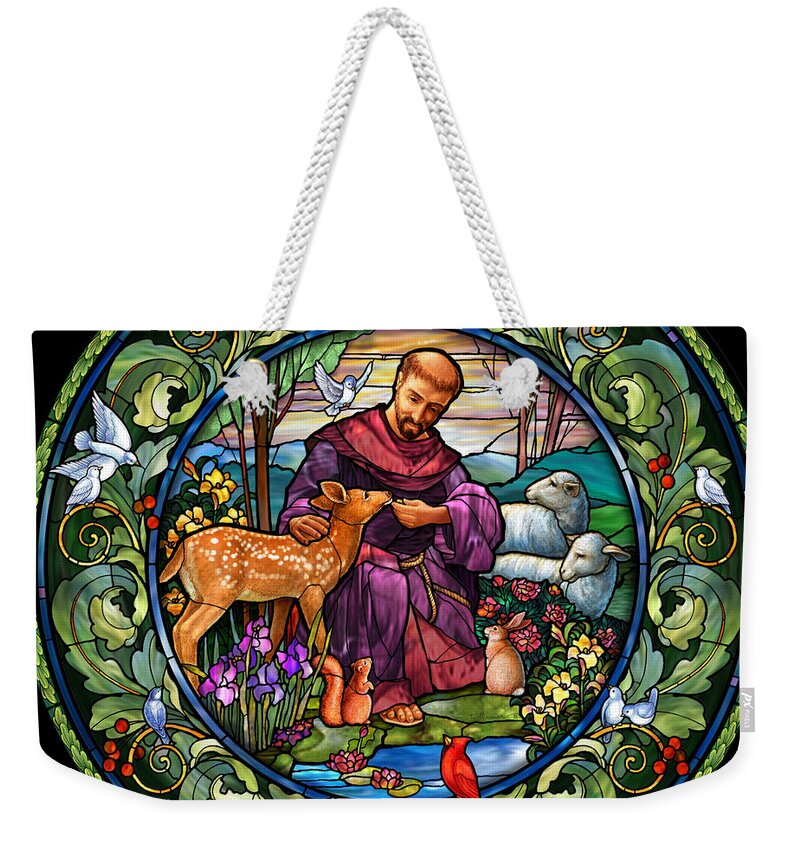 St. Francis Weekender Tote Bag featuring the digital art St. Francis of Assisi #2 by Randy Wollenmann