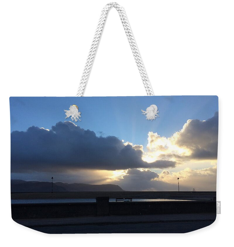 Sun Weekender Tote Bag featuring the photograph Sunbeams over Conwy #3 by Christopher Rowlands