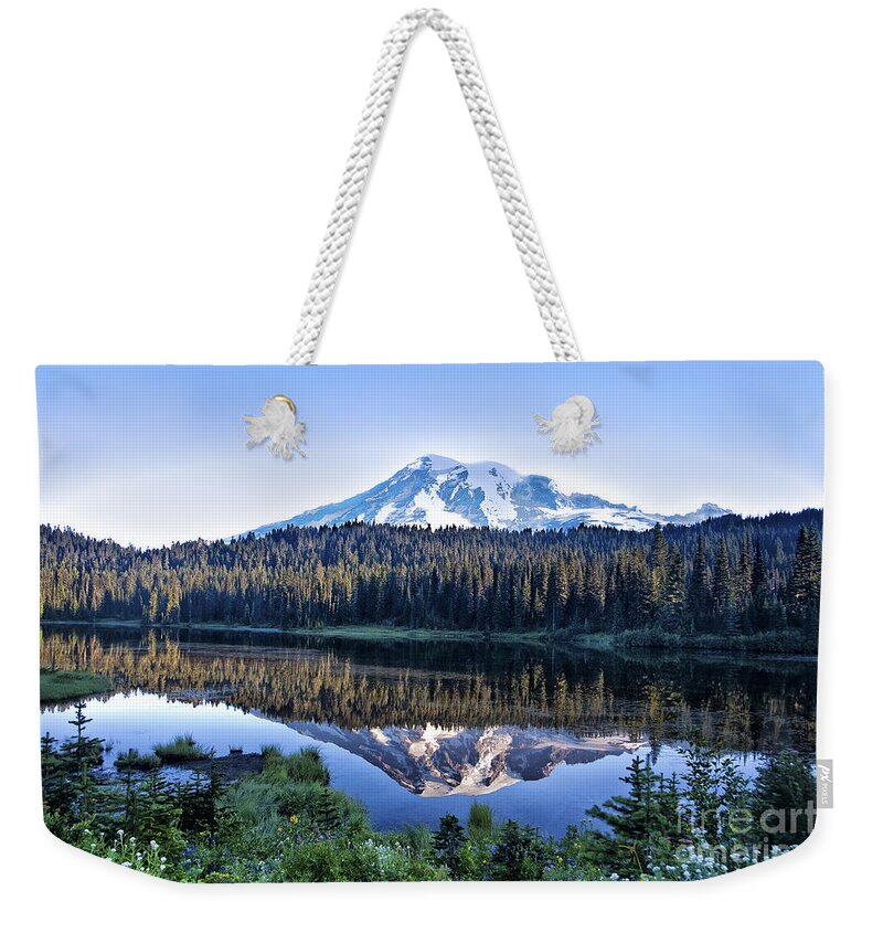 Cascade Mountains Weekender Tote Bag featuring the photograph Sunrise at Reflection Lake #2 by Ronald Lutz