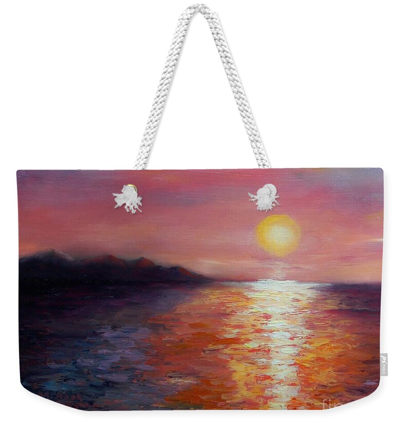 Seascape Weekender Tote Bag featuring the painting Sunset in Ixtapa by Marlene Book