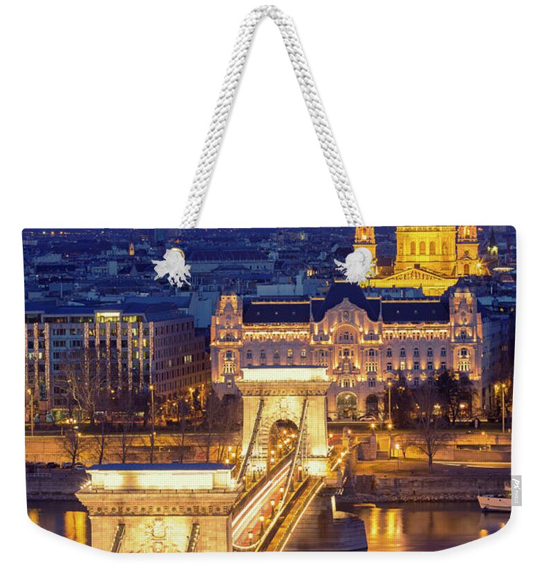 Viewpoint Weekender Tote Bag featuring the photograph The Chain Bridge In Budapest #2 by Ultraforma 
