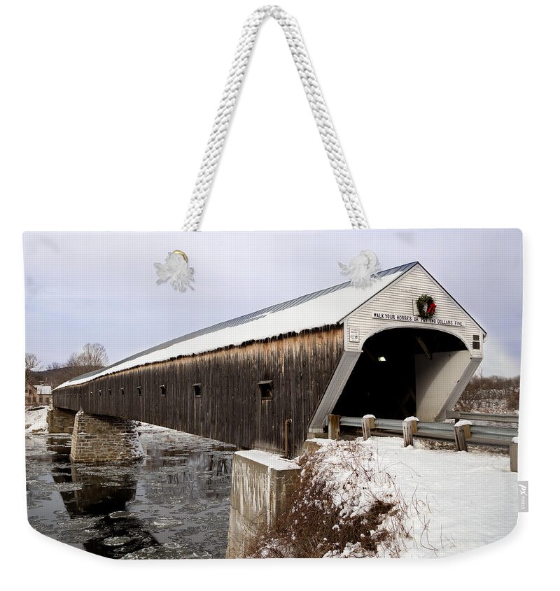 New Hampshire Weekender Tote Bag featuring the photograph The Covered Bridge #2 by Courtney Webster