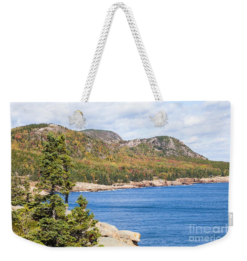 Acadia Weekender Tote Bag featuring the photograph Thunder Hole coastline in Autumn Acadia National Park Maine #2 by Ken Brown