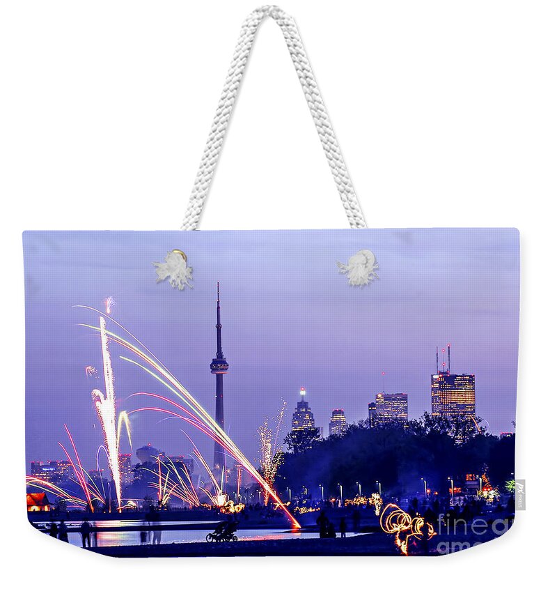 Toronto Weekender Tote Bag featuring the photograph Toronto fireworks 1 by Elena Elisseeva