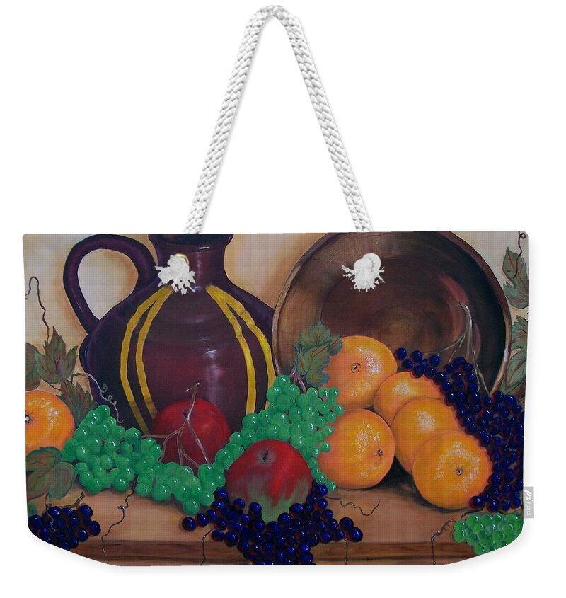 Chocolate Jug Weekender Tote Bag featuring the painting Tuscany Treats by Sharon Duguay