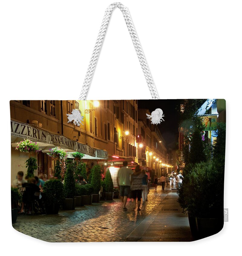 Pedestrian Weekender Tote Bag featuring the photograph Walking Through Rome At Night #2 by Mitch Diamond