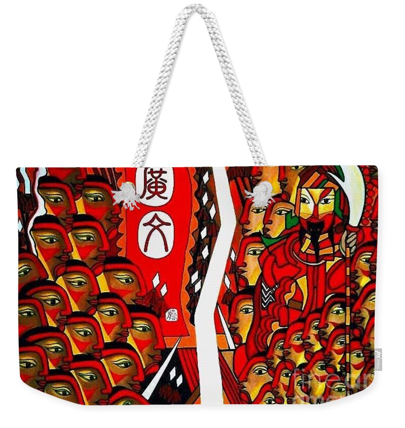 Figurative Paintings Weekender Tote Bag featuring the painting Warriors by Fei A
