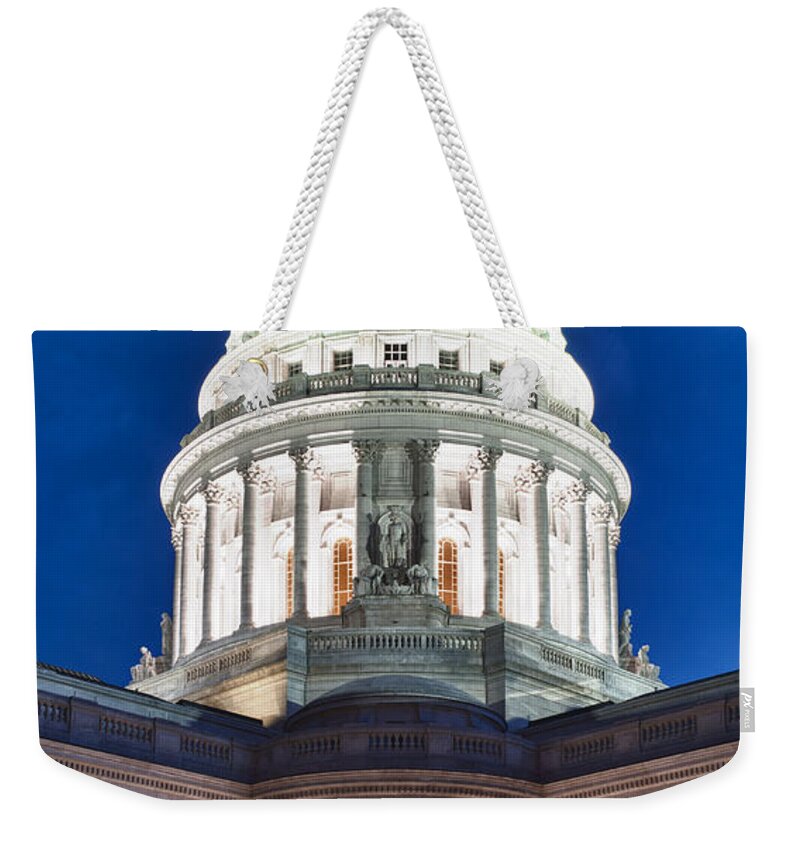 Clouds Weekender Tote Bag featuring the photograph Wisconsin State Capitol Building at Night by Sebastian Musial