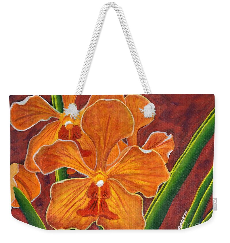 Orchids Weekender Tote Bag featuring the painting Yellow Orchids #2 by Laura Forde