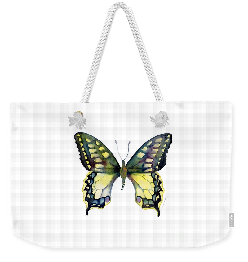 Blue Weekender Tote Bag featuring the painting 20 Old World Swallowtail Butterfly by Amy Kirkpatrick