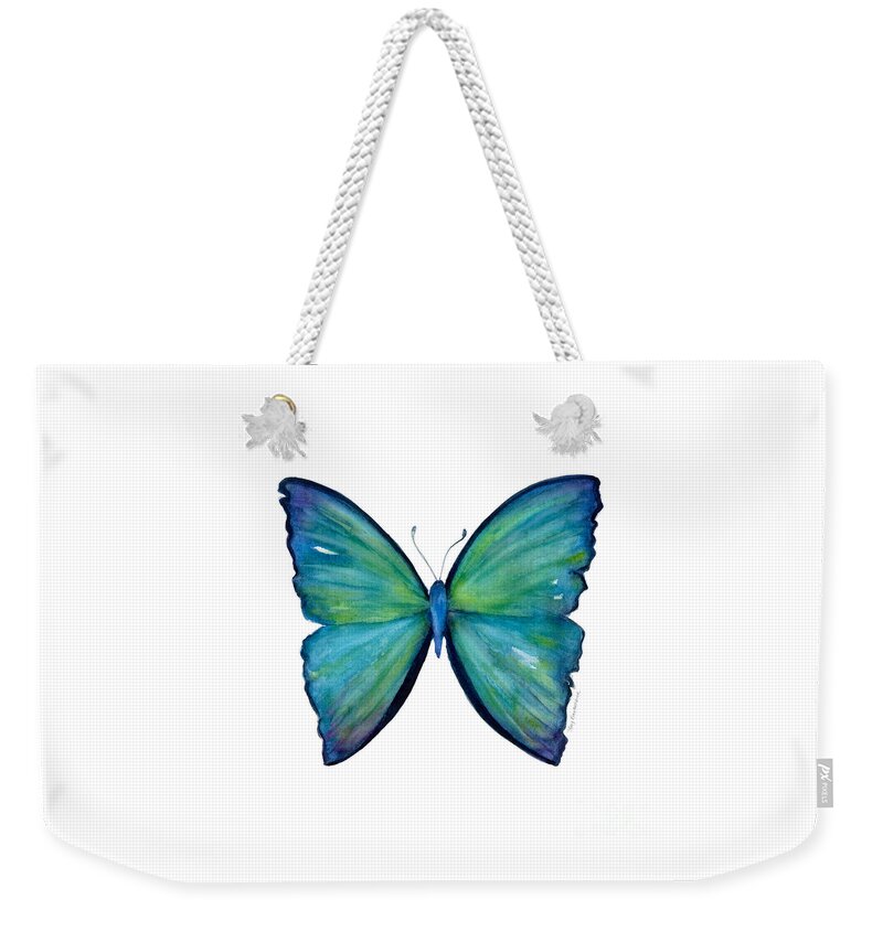 Blue Weekender Tote Bag featuring the painting 21 Blue Aega Butterfly by Amy Kirkpatrick