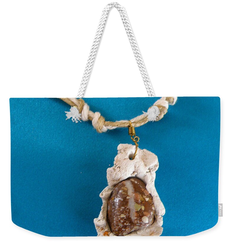 Augusta Stylianou Weekender Tote Bag featuring the jewelry Aphrodite Gamelioi Necklace #25 by Augusta Stylianou