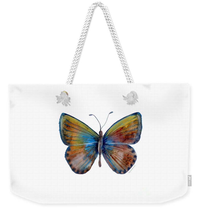 Clue Weekender Tote Bag featuring the painting 22 Clue Butterfly by Amy Kirkpatrick