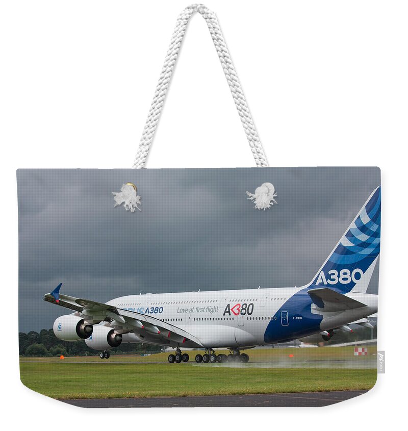 Airbus A380 Weekender Tote Bag featuring the photograph Airbus A380 #3 by Shirley Mitchell