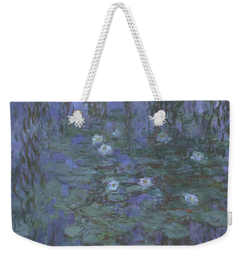 Claude Monet Weekender Tote Bag featuring the painting Blue Water Lilies #3 by Claude Monet