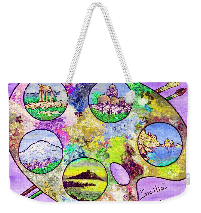 Loredana Messina Weekender Tote Bag featuring the painting Sicily on a palette by Loredana Messina