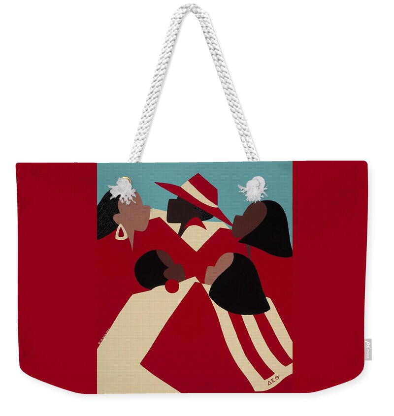 African American Weekender Tote Bag featuring the painting Crimson and Cream by Synthia SAINT JAMES