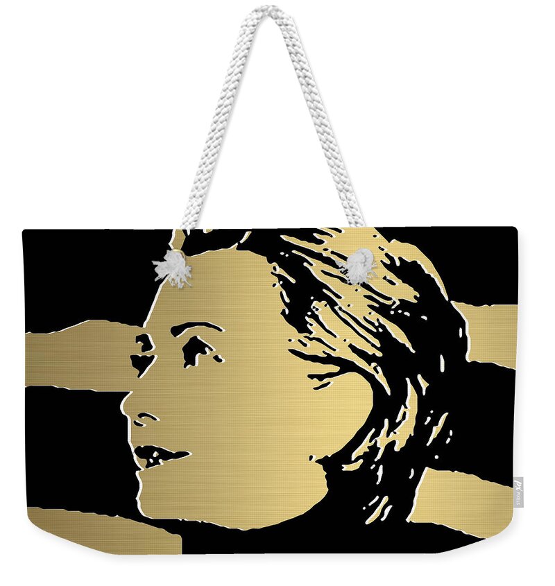 Hillary Clinton Paintings Mixed Media Weekender Tote Bag featuring the mixed media Hillary Clinton Gold Series #4 by Marvin Blaine