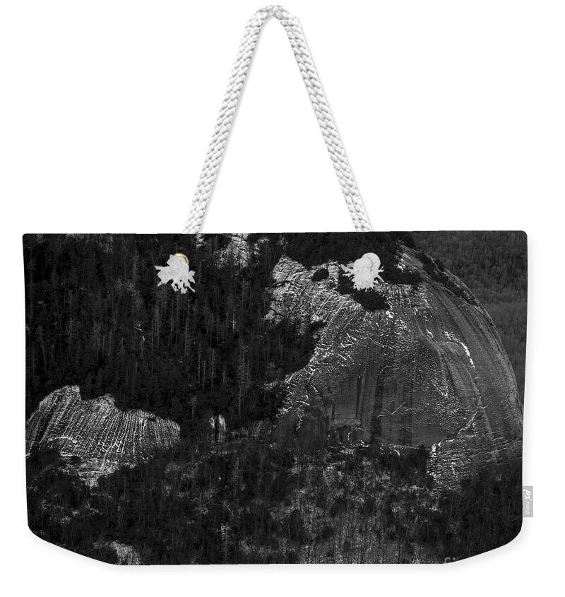 North Carolina Weekender Tote Bag featuring the photograph Looking Glass Rock by Blue Ridge Parkway - Aerial Photo #5 by David Oppenheimer