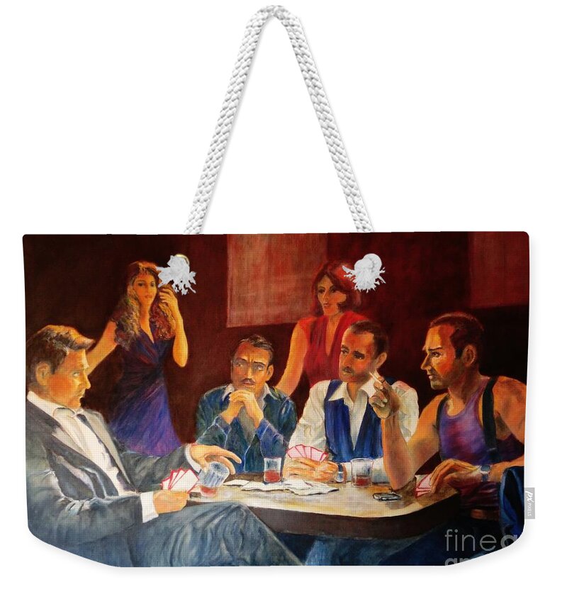 Four-man-at-the Pokertable--painting Weekender Tote Bag featuring the painting Pokertable by Dagmar Helbig