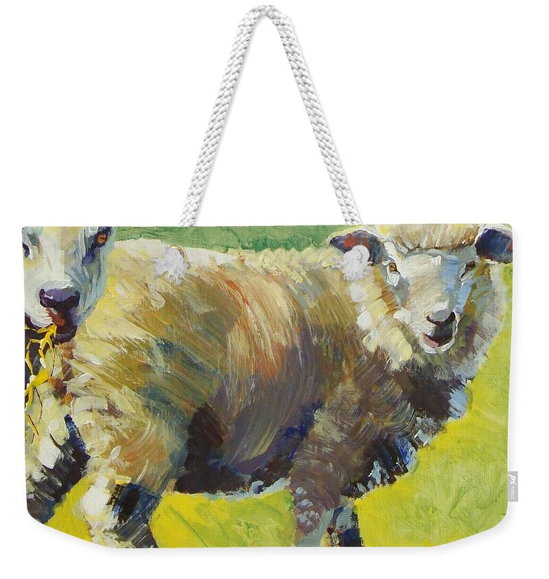 Sheep Weekender Tote Bag featuring the painting Sheep Painting #2 by Mike Jory
