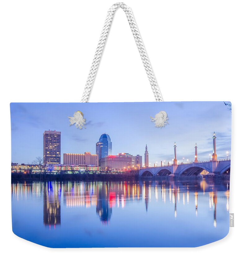 Springfield Weekender Tote Bag featuring the photograph Springfield Massachusetts City Skyline Early Morning #3 by Alex Grichenko