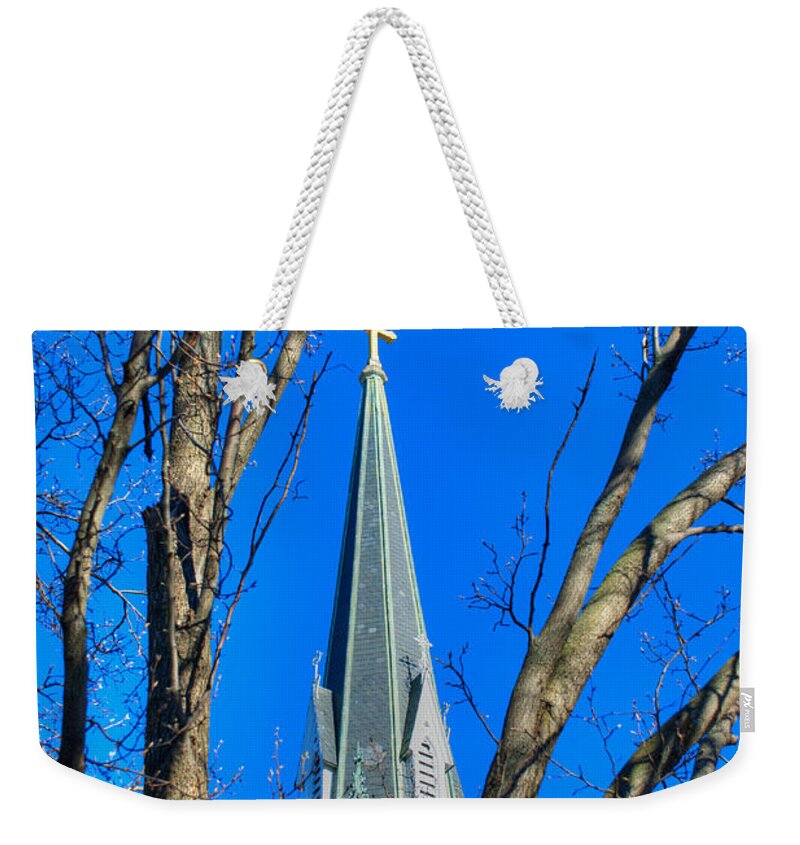 Annapolis Weekender Tote Bag featuring the photograph St. Marys Church Steeple of St Marys Church #3 by Mark Dodd