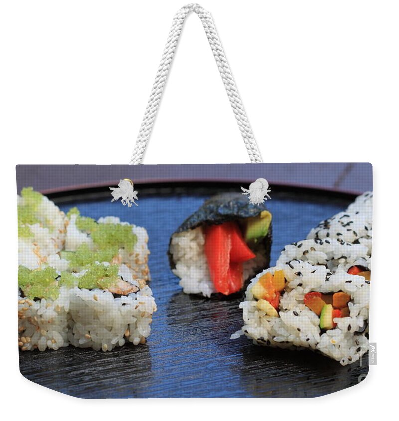 Food Weekender Tote Bag featuring the photograph Sushi California Roll #3 by Henrik Lehnerer