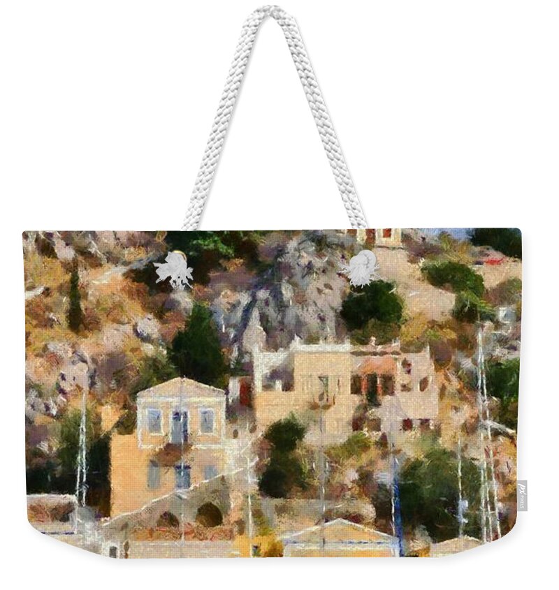 Symi Weekender Tote Bag featuring the painting Symi island #12 by George Atsametakis