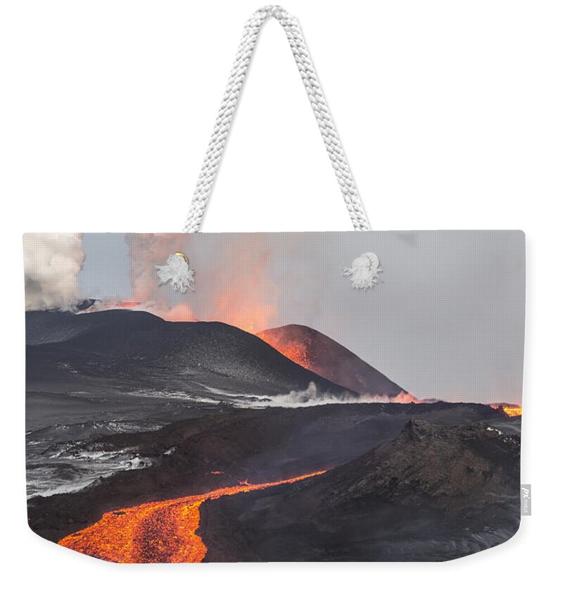Feb0514 Weekender Tote Bag featuring the photograph Tolbachik Volcano Erupting Kamchatka #3 by Sergey Gorshkov
