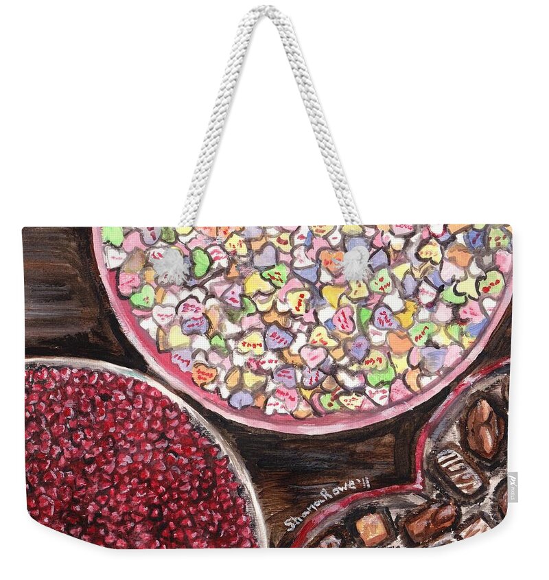 Candy Weekender Tote Bag featuring the painting Valentines Day Candy by Shana Rowe Jackson