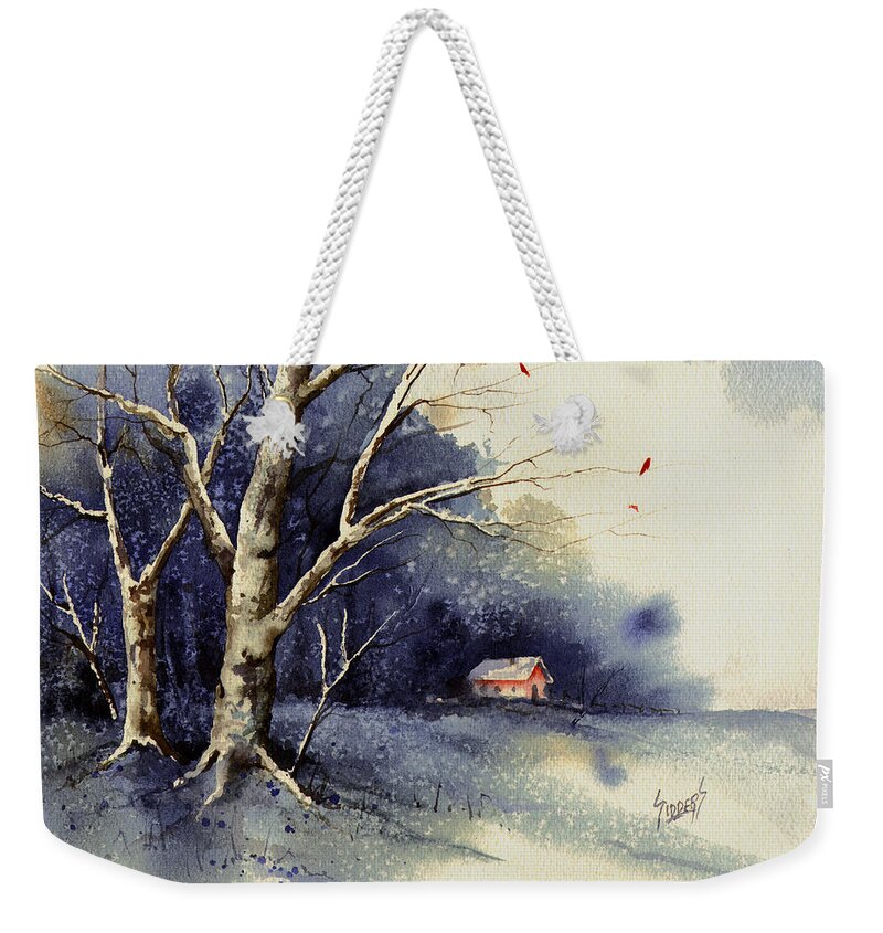 Cold Weekender Tote Bag featuring the painting Winter Tree #3 by Sam Sidders