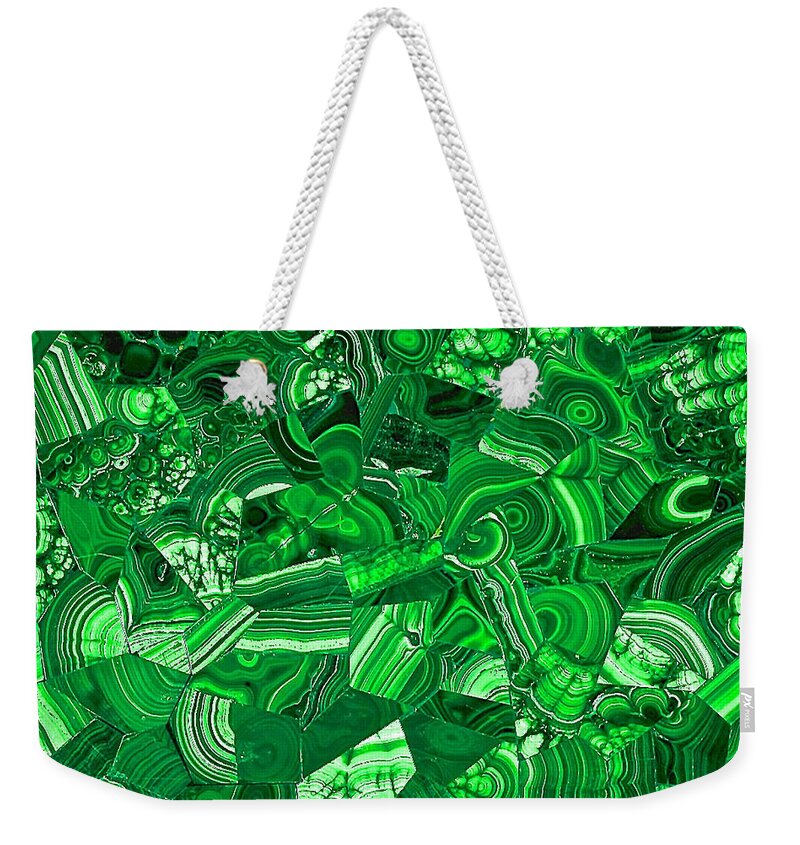 Rock Weekender Tote Bag featuring the photograph Vibrant Green Malachite Bits and Bobs by Debra Amerson