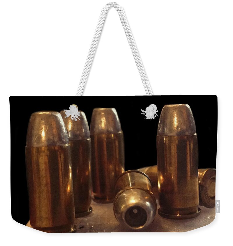 Bullets Weekender Tote Bag featuring the photograph Bullet Art 32 Caliber Bullets 3514 by Lesa Fine