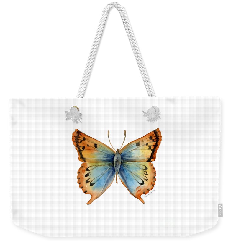 Opal Weekender Tote Bag featuring the painting 33 Opal Copper Butterfly by Amy Kirkpatrick