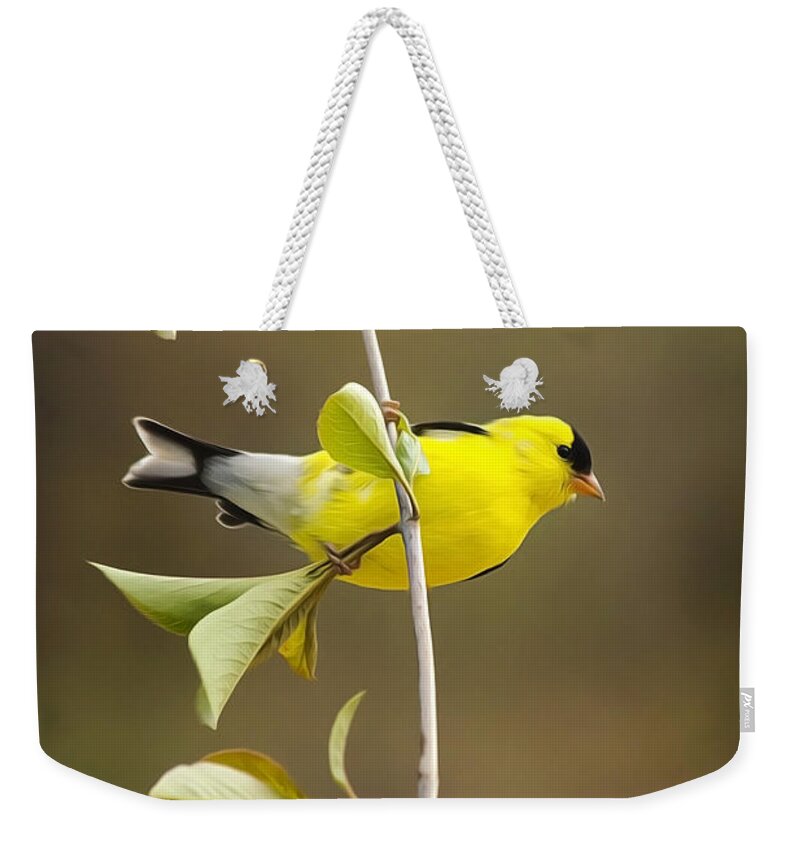 Goldfinch Weekender Tote Bag featuring the painting American Goldfinch by Christina Rollo