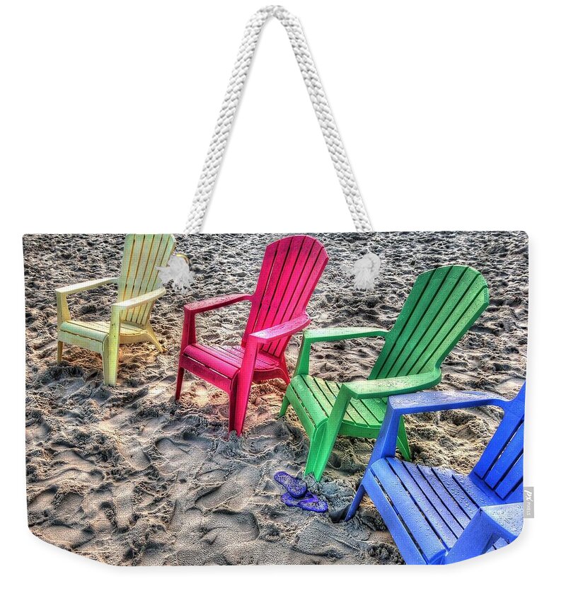 Alabama Weekender Tote Bag featuring the digital art 4 Beach Chairs by Michael Thomas