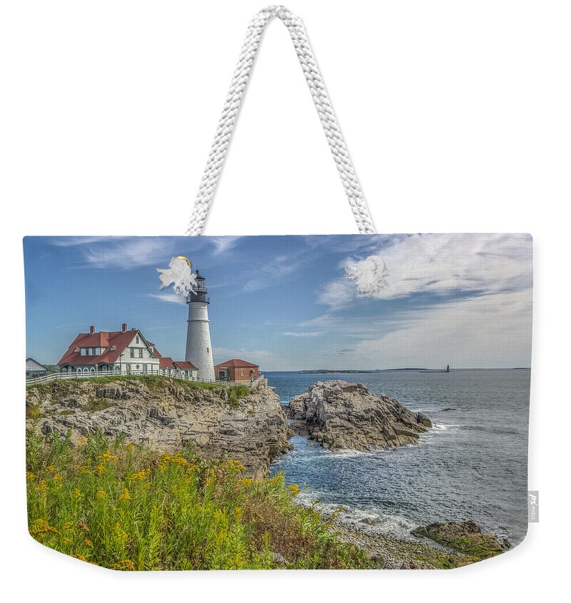 Maine Weekender Tote Bag featuring the photograph Portland Headlight #4 by Jane Luxton