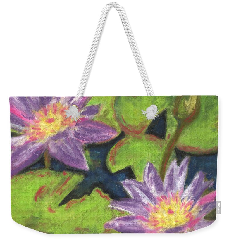 Pond Weekender Tote Bag featuring the painting Water Lilies I #4 by Vicki Baun Barry