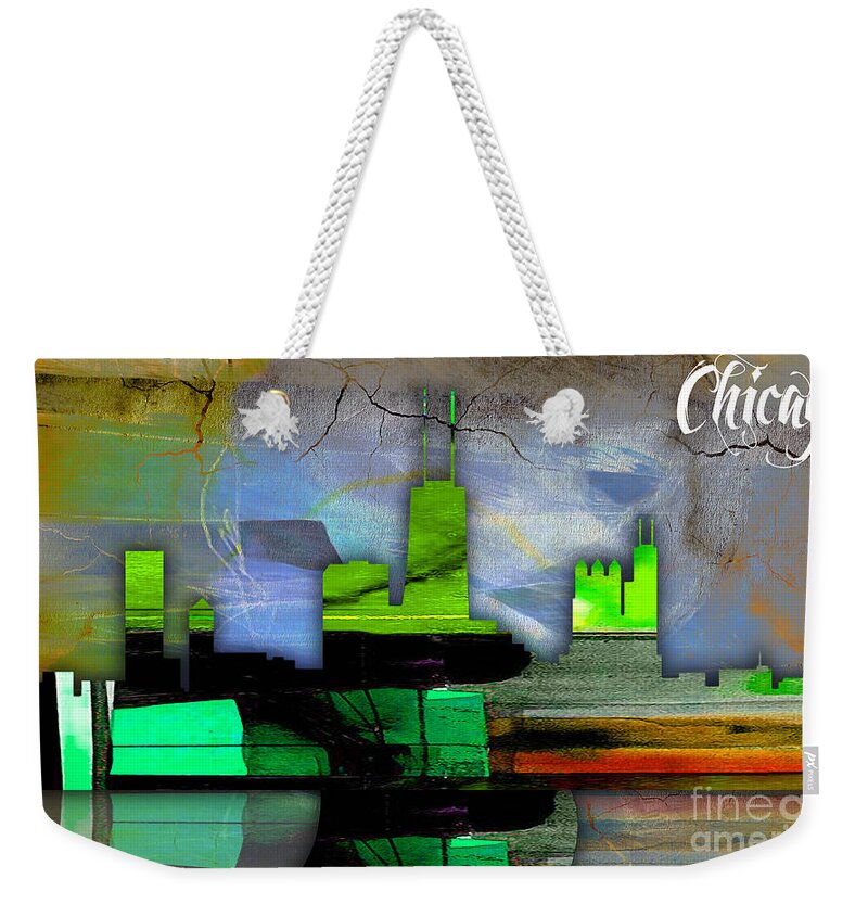 Chicago Art Weekender Tote Bag featuring the mixed media Chicago Skyline Watercolor #4 by Marvin Blaine