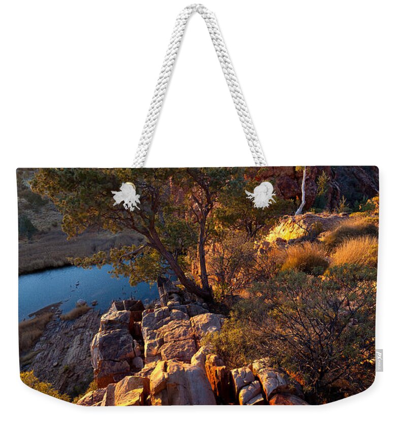Glen Helen Gorge Outback Landscape Central Australia Water Hole Northern Territory Australian West Mcdonnell Ranges Weekender Tote Bag featuring the photograph Glen Helen Gorge #5 by Bill Robinson