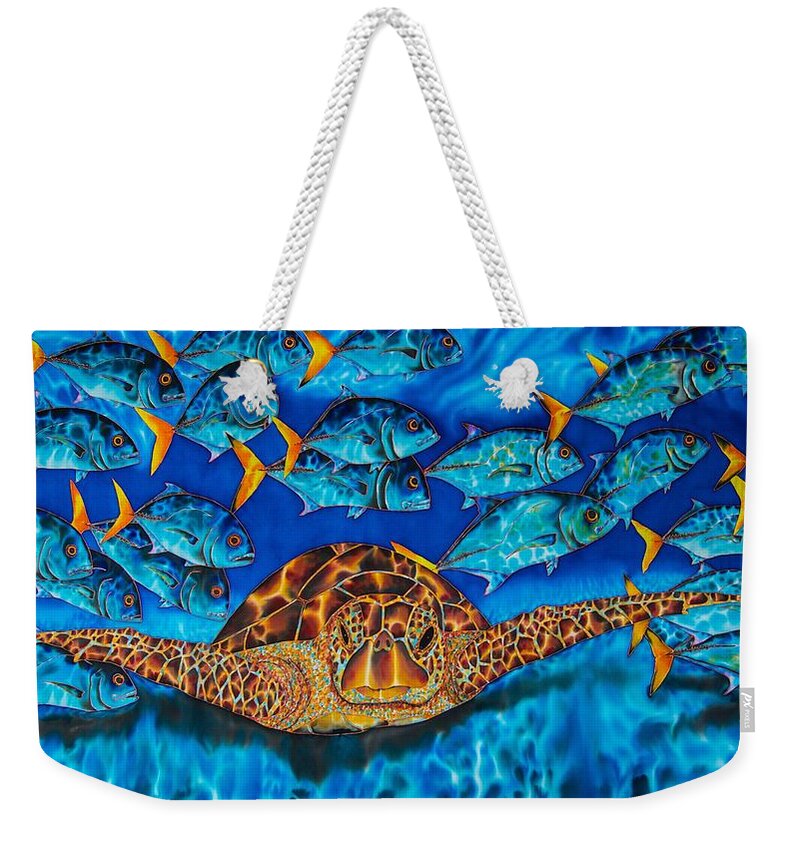 Turtle Weekender Tote Bag featuring the painting Green Sea Turtle by Daniel Jean-Baptiste