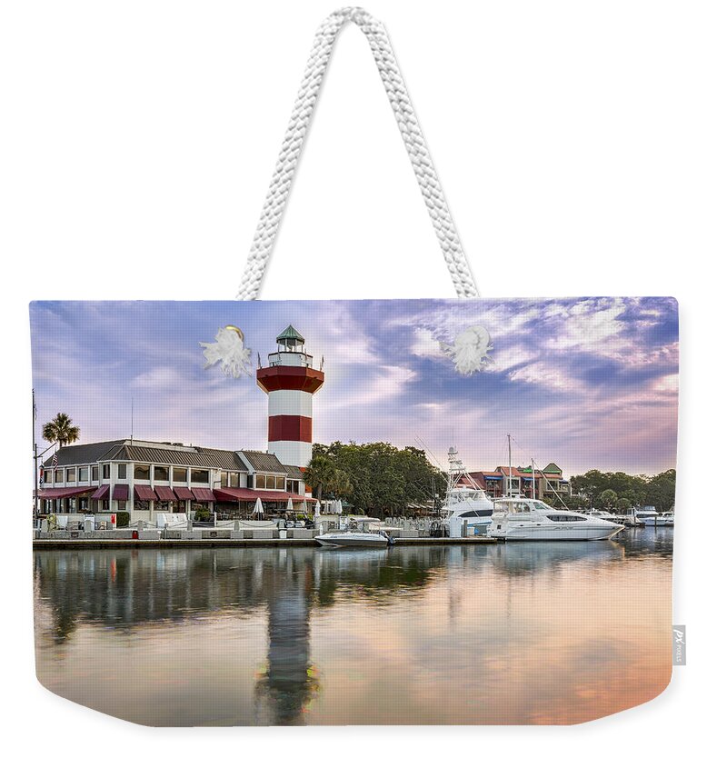 America Weekender Tote Bag featuring the photograph Lighthouse on Hilton Head Island by Peter Lakomy