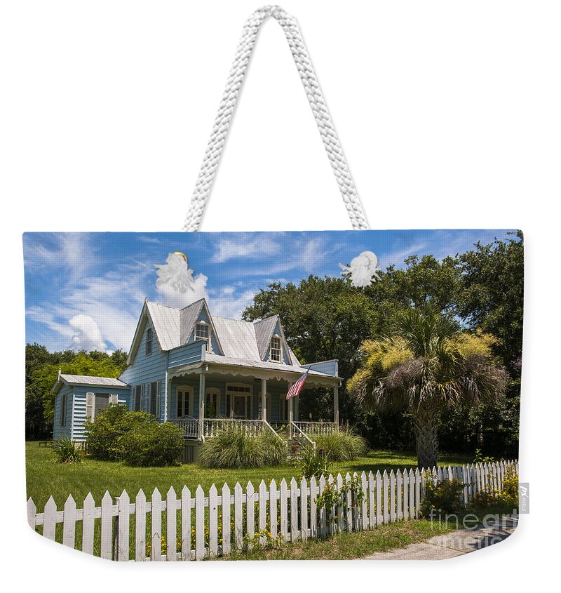 Cottage Weekender Tote Bag featuring the photograph Sullivan's Island Tin Roof Story Book Cottage by Dale Powell