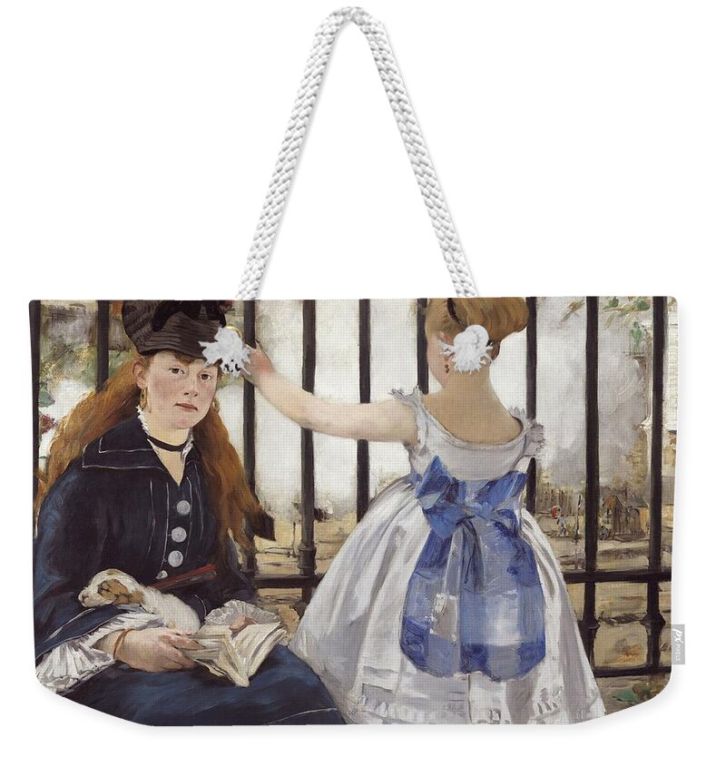 Edouard Manet Weekender Tote Bag featuring the painting The Railway #5 by Edouard Manet